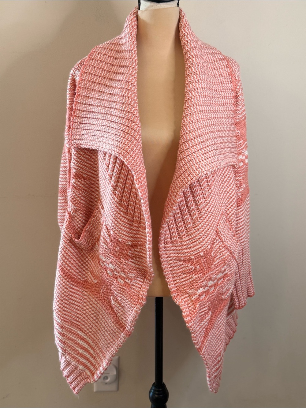 Love Stitch wool blend southwestern peachy orange white chunky cardigan SM